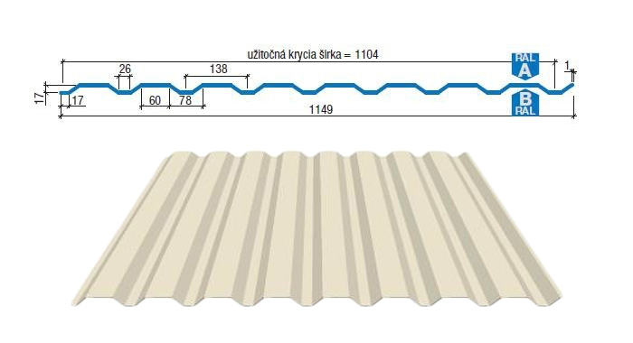 Trapézová strešná krytina Lindab T-18 0,6 mm