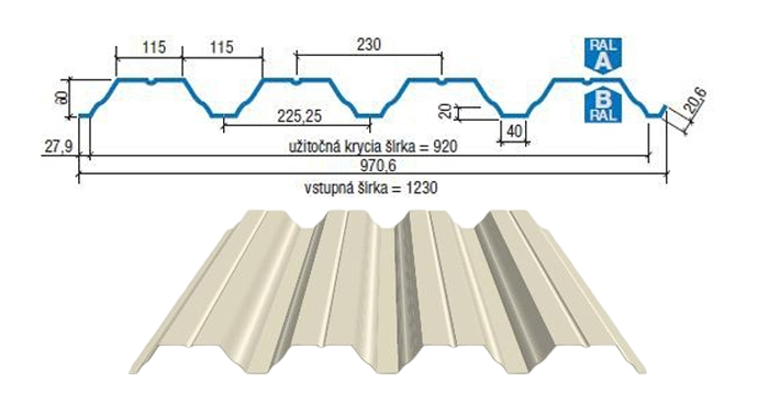 Trapézová strešná krytina Lindab TN-60 0,75 mm