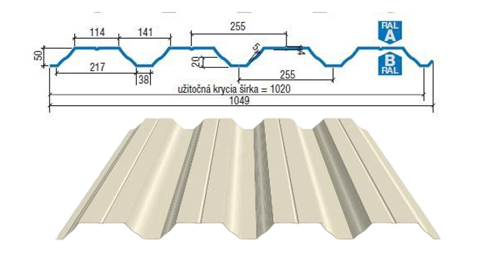 Trapézová strešná krytina Lindab TN-50 1,00 mm