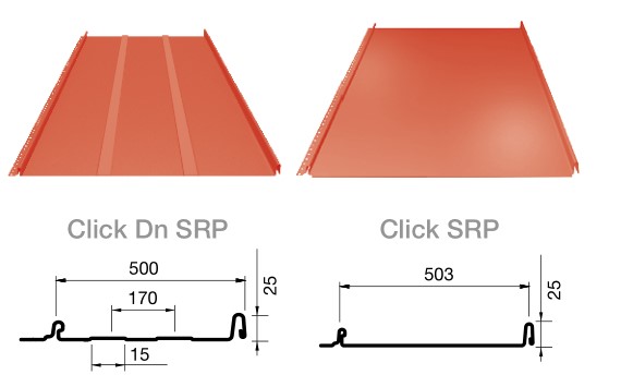 Plechová krytina Lindab CLICK SRP 500 MIC - mikro profilácia